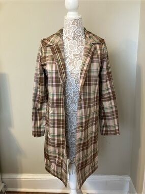 GAP Pink & Brown Plaid Trench Coat